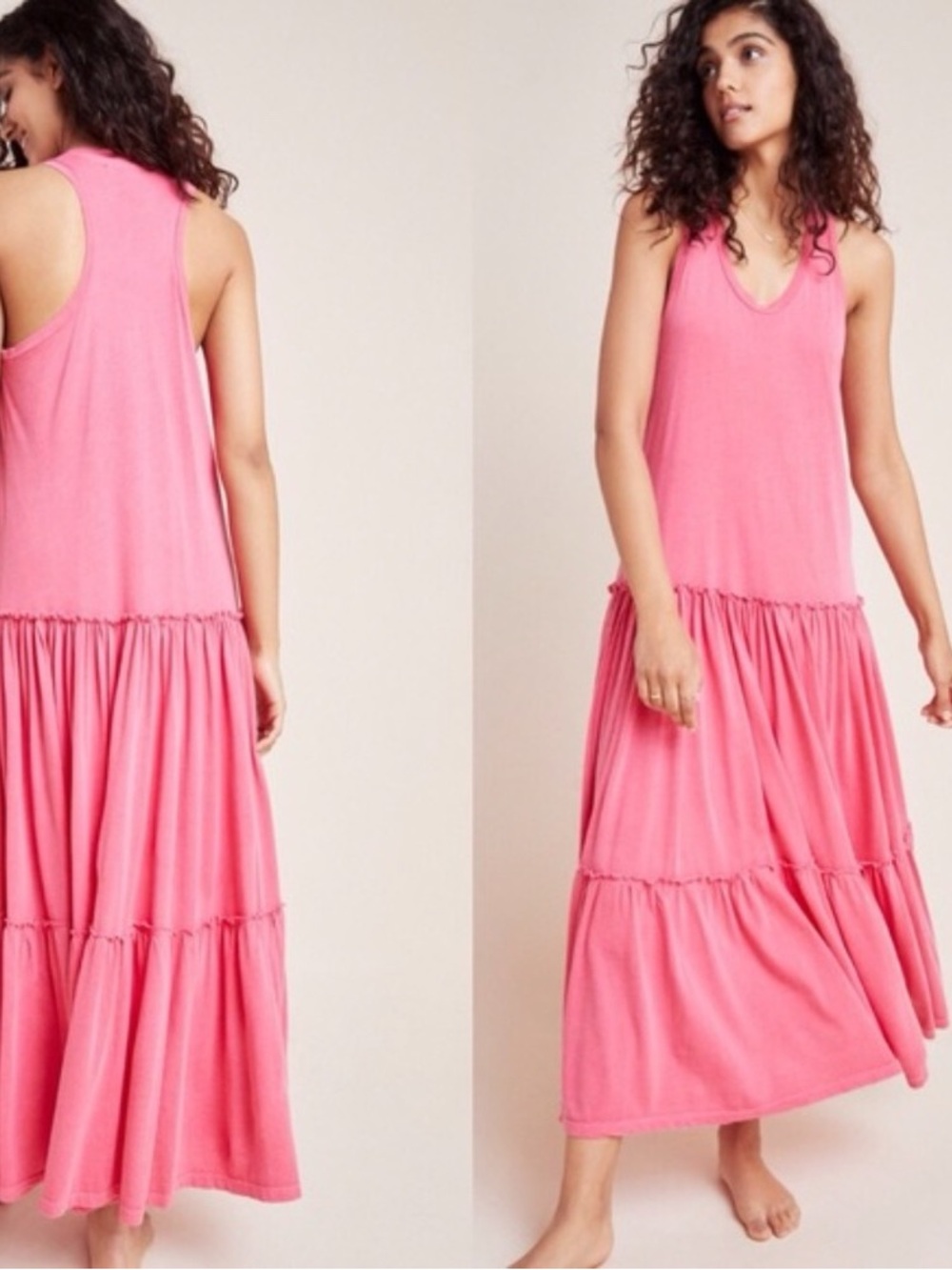 Sundry Hot Pink Sleeveless Tiered Maxi Dress